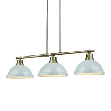 Golden 3602-3LP AB-SF - Yep by Golden Lighting Duncan 3-light Island Light in Aged Brass and Seafoam shade